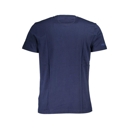 Rear view of La Martina Blue Cotton Men T-Shirt showcasing short sleeves and stylish regular fit.
