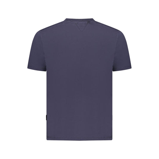 Back view of Napapijri blue cotton men's T-shirt, showcasing a relaxed fit and organic cotton fabric.