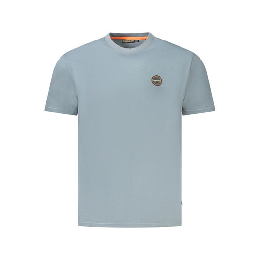 Napapijri gray cotton men's t-shirt with short sleeves and logo, made from organic cotton, offering comfort and casual sophistication.