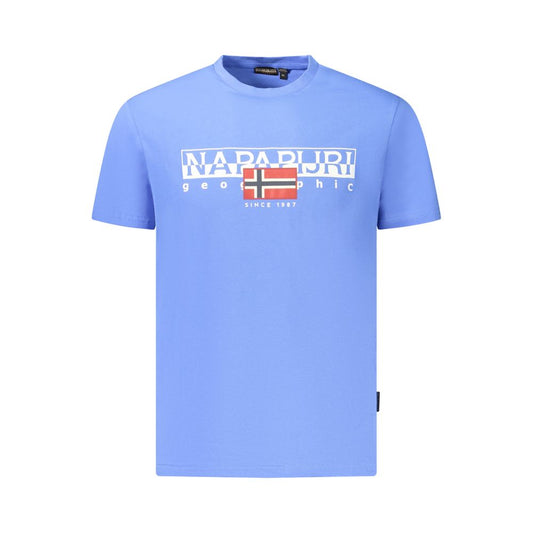 Napapijri blue cotton men's T-shirt with logo, short-sleeved, crew neck, 100% organic cotton for sustainable fashion. Shop eco-friendly style.