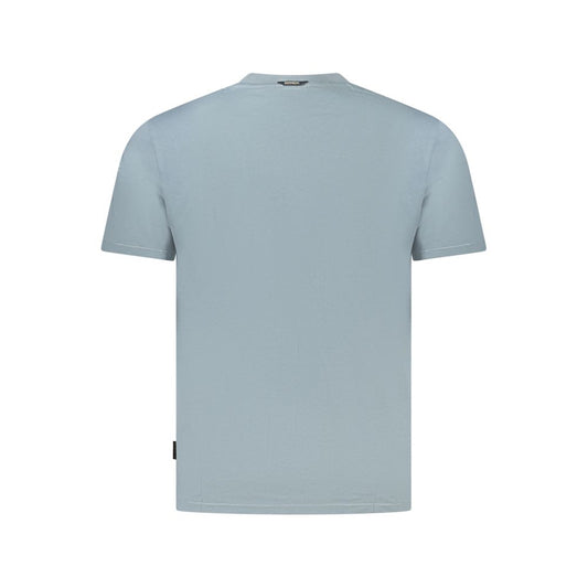 Back view of Napapijri gray cotton men's t-shirt, short sleeve with crew neck, showcasing minimalist design made from organic cotton.