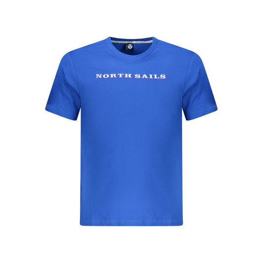 North Sails blue cotton men's T-shirt featuring a crew neck and iconic chest logo, perfect for stylish and comfortable wear.