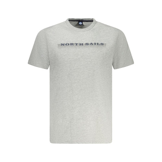 North Sails gray cotton men's T-shirt with crew neck and logo print, stylish casual wear for comfort and elegance.