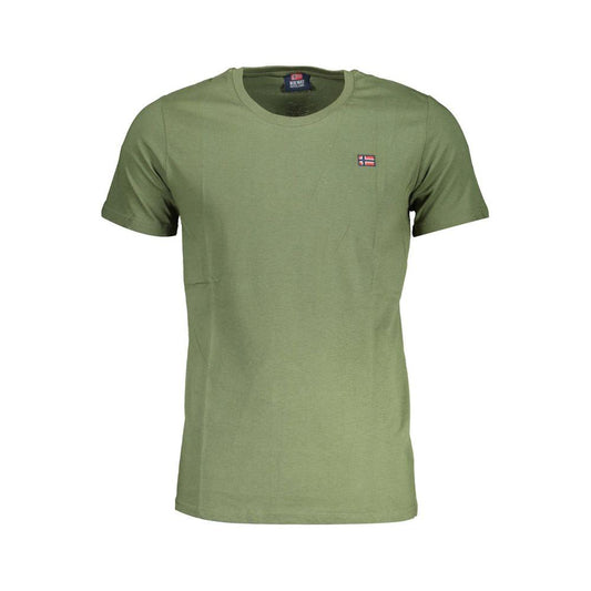 Green cotton men's t-shirt with Norway 1963 logo, short sleeves, crew neck, iconic style, vibrant hue, ultimate statement piece for men.