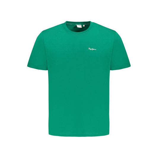 Pepe Jeans green cotton T-shirt, short sleeve, crew neck, with logo embroidery, made from 100% sustainable cotton.