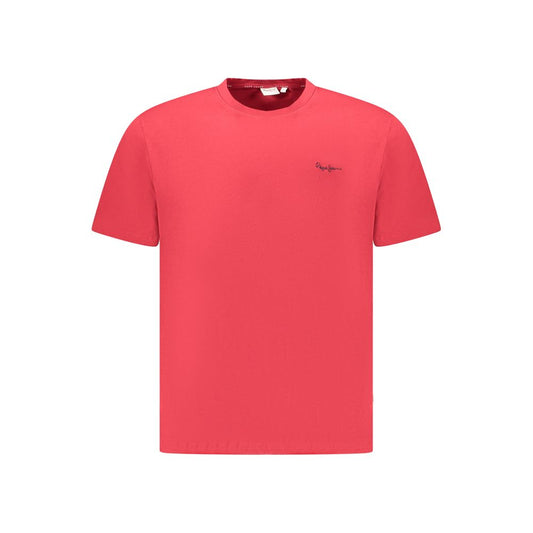 Pepe Jeans red cotton men's T-shirt with logo embroidery, eco-friendly material and vibrant finish.