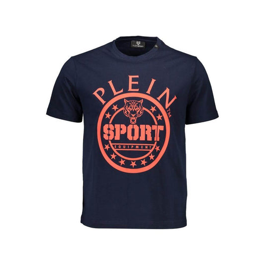 Plein Sport blue cotton men T-shirt with bold logo and design, perfect for casual wear and modern style.