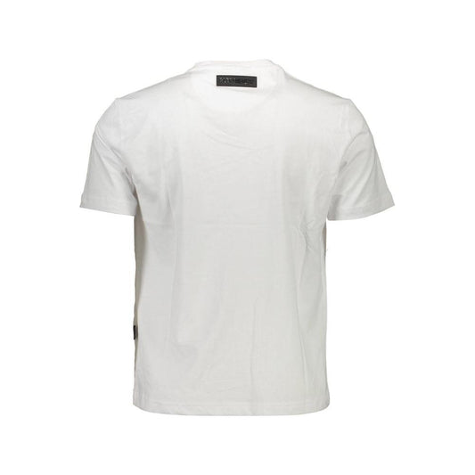 Back view of Plein Sport white cotton men’s t-shirt with crew neck and short sleeves, highlighting the plain design and premium material.