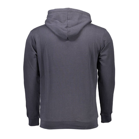 Back view of Sergio Tacchini blue cotton men's hooded sweater with long sleeves and sleek design.