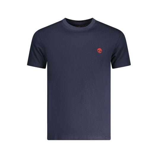 Timberland blue cotton men's T-shirt with logo embroidery, slim-fit, crew neck, short-sleeve for casual style and comfort.