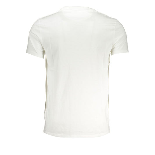 Back view of Timberland White Cotton Men's T-Shirt, showcasing sleek slim-fit design and short sleeves for versatile casual wear.