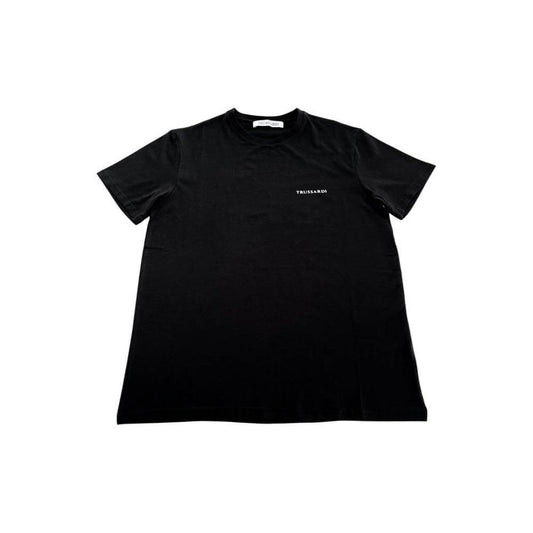 Trussardi Beachwear Black Cotton Men's T-Shirt with logo, featuring minimalist luxury and Italian fashion.