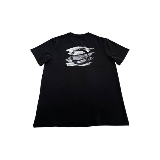 Black Trussardi Beachwear men's T-shirt featuring bold logo on back, crafted from cotton-elastane blend for comfort and style.
