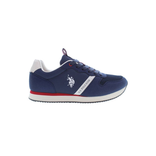 U.S. POLO ASSN. blue polyester men's sneaker with iconic logo, featuring an athletic and stylish design on white background.