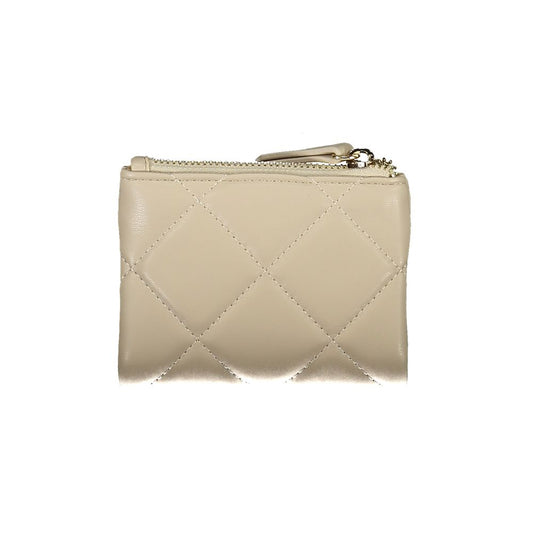 Valentino Bags beige polyethylene women's wallet with zipper, quilted design, chic and functional accessory for organizing cash and cards.