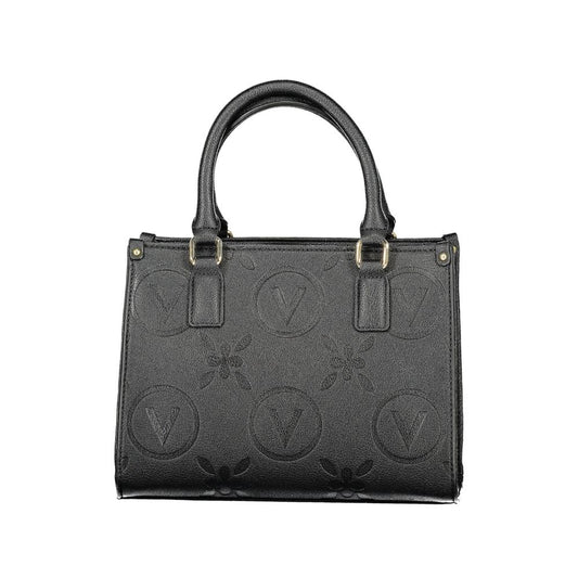 Valentino Bags black polyethylene handbag with logo pattern, sturdy handles, and adjustable shoulder straps for versatile wear.