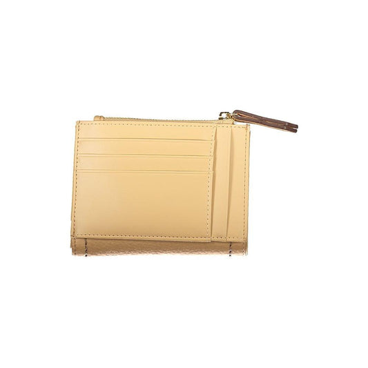 Valentino Bags beige polyethylene women wallet with zip coin purse and card spaces, showcasing luxury and style.
